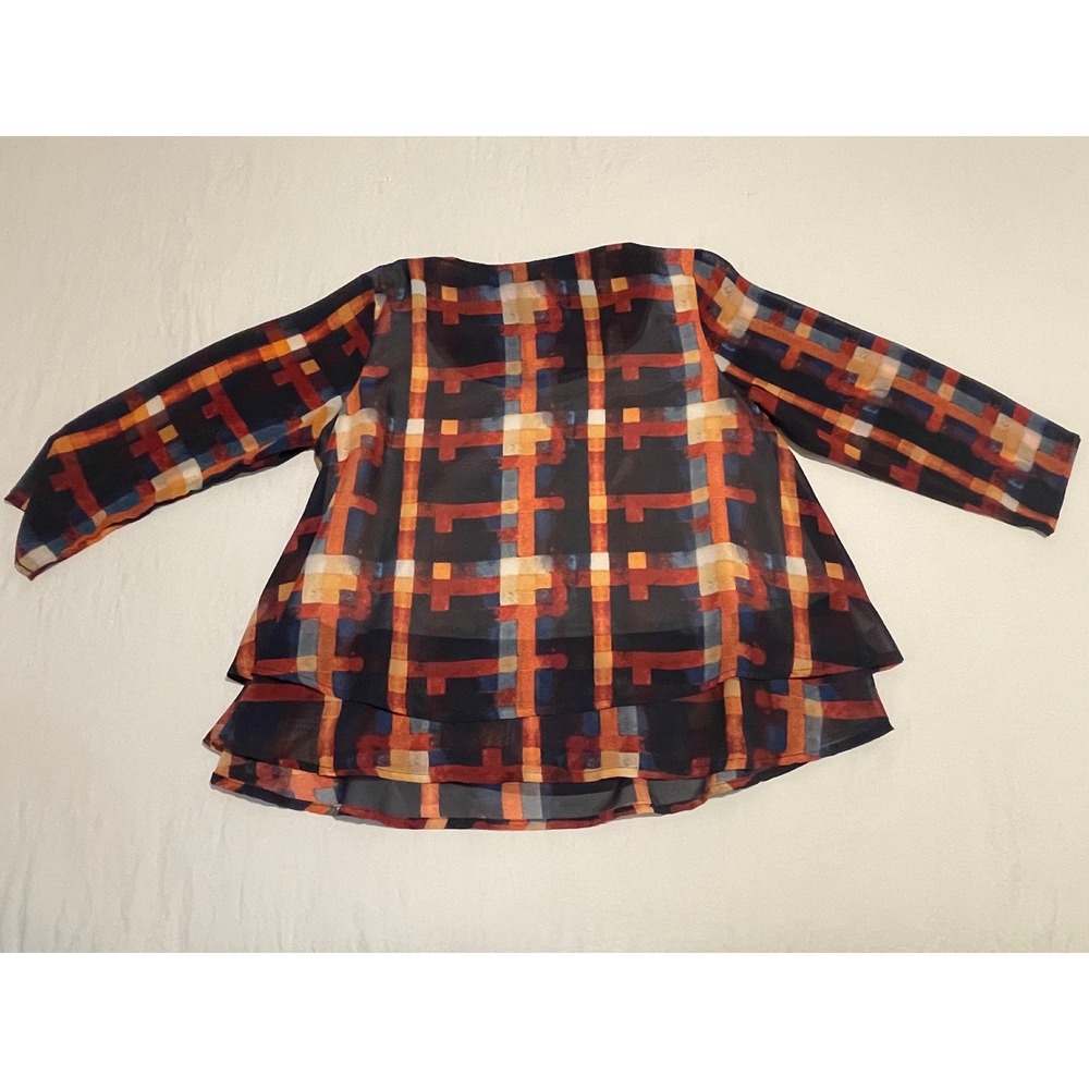 00718 Emerge World Wear Plaid Overlay‎ Tunic Top Women's Size S - Picture 9 of 9